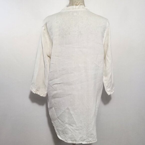 Cynthia Rowley Women's Size M White Linen 3/4 Sleeve Ruffle V-Neck Pockets Top - Picture 11 of 15